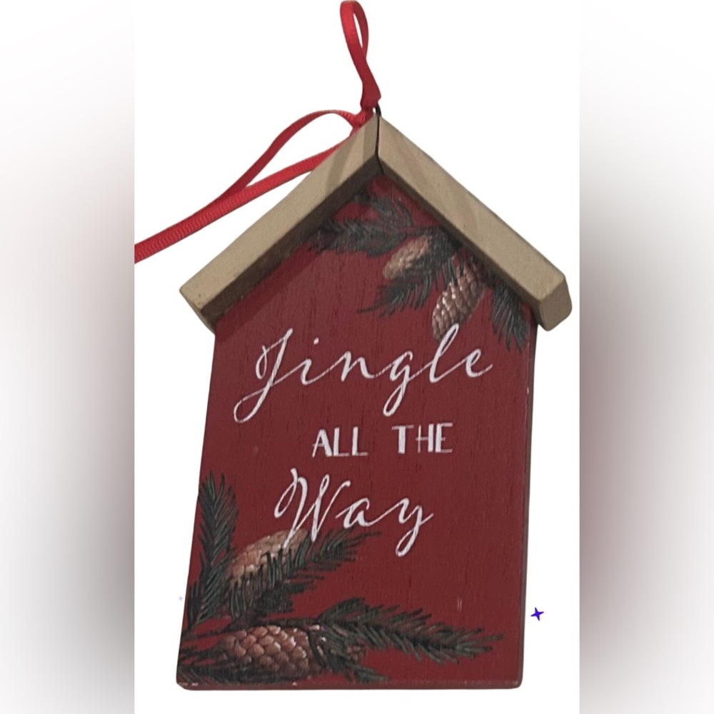 Rustic Red Holiday Ornament with Pinecone Design